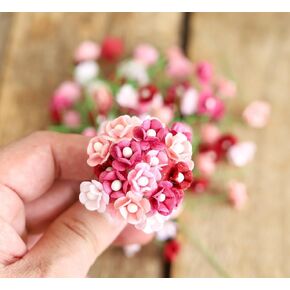Handmade 100 pcs Mini Flowers Mulberry Paper Flowers 13-15 mm Scrapbook Craft Card DIY Craft Using for Crafts, Bouquets, Scrapbooks, Decorations Artificial Flowers (10 Colors Pastel Tone)