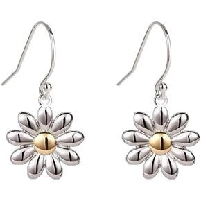 Cute Daisy Flower Dangle Hook Earrings for Women Girls Silver Plated Hooks Cartilage Tragus Post Studs Lightweight Earring Elegant Wedding Christmas Birthday Jewelry Gifts