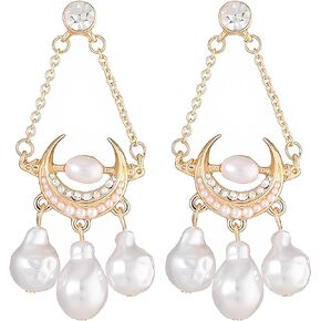 Golden Moon Baroque Pearls Dangle Earrings Christmas Jewelry Gifts for Women Girls, Gold