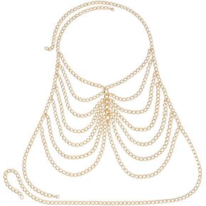 Bodiy Boho Layered Body Chain Bra Gold Chest Chains Bikini Body Accessory Beach Club Wasit Belly Chains