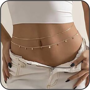Boho Waist Chain Gold Sequin Belly Chain Layered Body Chains Bikini Beach Body Jewelry Accessories for Women and Girls