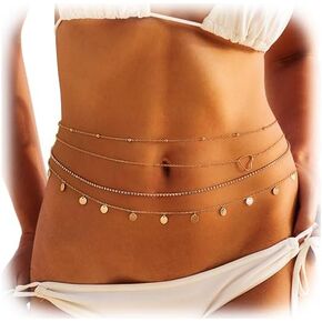 4Pcs Rhinestone Heart Waist Chain Belt Jewelry Summer Beach Multi-Layered Copper Sequins Tassel Waist Belly Chain Sexy Bikini Crystal Bead Dancer Belly Body Chains Jewelry for Women