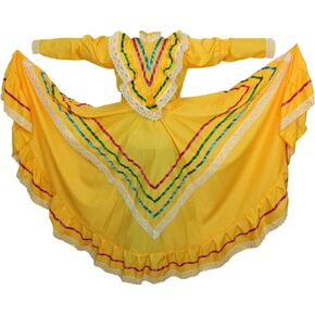 Mexican Traditional Jalisco Dress Vestido Tipico Mexicano Women Size (Women S, Yellow)