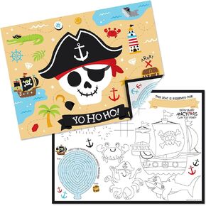 Big Dot of Happiness Pirate Ship Adventures - Paper Skull Birthday Party Coloring Sheets - Activity Placemats - Set of 16