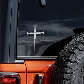 Cross with Nails Decal Vinyl Sticker Auto Car Truck Wall Laptop | Silver | 4" x 6"