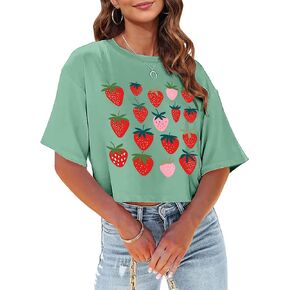 Strawberry Tshirt for Women Strawberries Graphic Crop Top Fruit Lovers Tshirts Casual Summer Tee