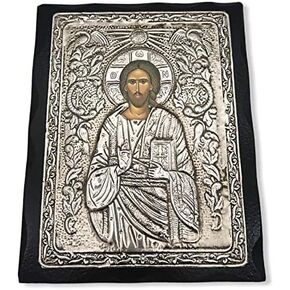 أيقونة معدنية مصنوعة يدويًا من الخشب المسيحي اليوناني الأرثوذكسي ليسوع المسيح (24 × 19 سم أو 9.4 × 7.5 بوصة) من الخشب الصلب in Kuwait