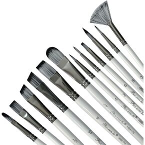 مجموعة 12 قطعة من فرش الطلاء الزيتي، فرشاة طلاء فنية احترافية، مثالية للرسم الزيتي والأكريليك، فرش طلاء زيتية مسطحة، مستديرة، زاويّة، مروحة وبندق، أبيض لؤلؤي. in Kuwait