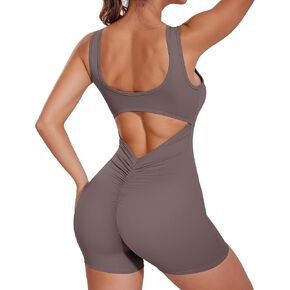 FITTOO Jumpsuits for Women One Piece Backless Sleeveless V Back Scrunch Butt Yoga Workout Bodycon Romper in Kuwait
