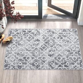 Wonnitar Moroccan Indoor Door Mat - 20''x32'' Non-Slip Doormat for Entrance Dirt Resist Washable Inside Door Rug Low-Profile Entryway Floor Carpet for Kitchen Doorway Patio (Black,31.5" x 19.7")