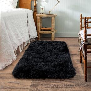 Black Rug for Bedroom Living Room, Area Rugs 4x6 Fluffy Bedroom Rug Carpet, Soft Shaggy Modern Floor Rug for Kids Boys Girls Room, Plush Fuzzy Dorm Rug for Home Decor Aesthetic
