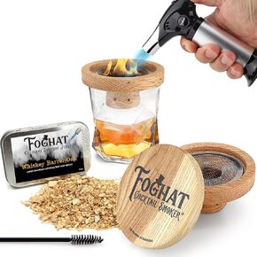 THOUSAND OAKS BARREL Foghat Cocktail Smoker Kit - Bourbon Barrel Oak Fuel Wood Shavings & Smoking Torch | Infuse Cocktails, Whiskey, Cheese & Meats