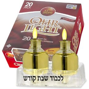 Shabbat Oil Candles - Large Ohr Lights Pre-Filled Oil Shabbos Candles - 20 Pack