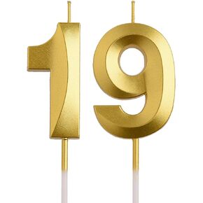 19th Birthday Candles, Rose Gold 3D Number 19 Happy Birthday Candle with Crown, Cake Topper Decorations for Teenagers Boys Girls