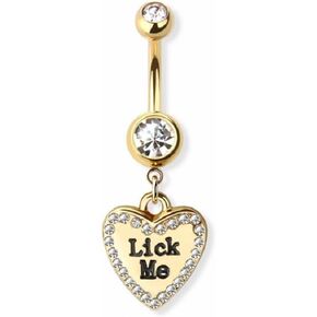 Pierced Owl 14GA Gold Plated Heart Shaped Naughty Message Dangling Belly Button Ring