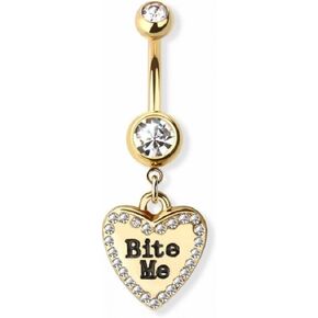 Pierced Owl 14GA Gold Plated Heart Shaped Naughty Message Dangling Belly Button Ring