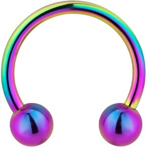 Forbidden Body Jewelry 14g 12mm Surgical Steel Rainbow IP Plated Horseshoe Ball Ring, 5mm Balls