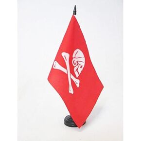 AZ FLAG Pirate Henry Avery Red Table Flag 5'' x 8'' - Skull Pirates Desk Flag 21 x 14 cm - Black Plastic Stick and Base