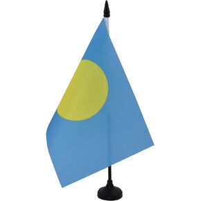 AZ FLAG Palau Table Flag 5'' x 8'' - Palauan Desk Flag 21 x 14 cm - Black Plastic Stick and Base
