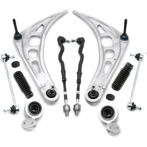 Front Suspension Kit E46 Lower Control Arm E46 Tie Rod Ends Sway Bar Links Pinion Bellow Boots Steering Kit Compatible with 1999-2006 318i 320i 323Ci 328i 328Ci 323i 325i 325Ci 330i 330Ci