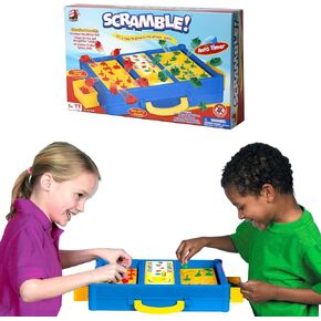 MUKIKIM Scramble - Shape Matching Family Board Game! Sorting Shapes Fast Before The Time is Up & Pieces Pop Out! Play Solo/with Friends. 12-Shape Junior Version Plates Included!