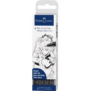 FABER-CASTELL 167132 PITT Artist Manga Drawing Pens, Black, 4-Pack