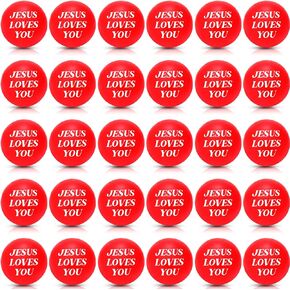 Wettarn 40 Pcs Jesus Loves You Stress Balls Bulk 1.57 Inch Motivational Red Foam Stress Balls Squeeze Fidget Jesus Toys for Adults Anxiety Christian Party