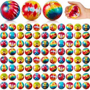 Wettarn 120 Pcs Tie Dye Party Stress Balls Colorful Foam Stress Relief Balls Bulk for Finger Exercise Stress Relief Rainbow Themed Events Birthday Carnival Reward Party Favors (2 Inch)