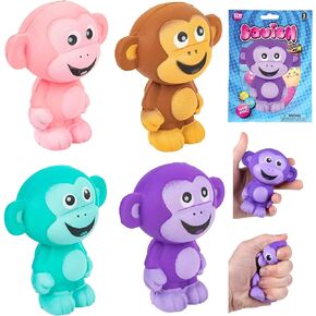 4" Squish Monkey (2 Random of 4 Colors - Purple, Pink, Green and Brown) Great Stress Relief Ball Exercise Fidget Toy ADHD Anxiety Autism (2 Pack)