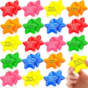 30 Pcs Motivational Star Stress Balls 2.2 Inch Stress Relief Ball with Quotes Colorful Foam Ball Inspirational Hand Exercise Toys for Relieve Anxiety Party Favors School Carnival Reward (Bright Color)