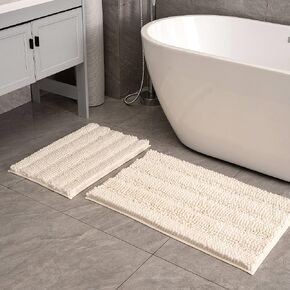 Bathroom Rug Sets 2 Piece Extra Thick Chenille Mats Fluffy Soft Absorbent Non Slip Washable Mats for Bathroom, Tub, Indoor 24×16+32×20, Brown