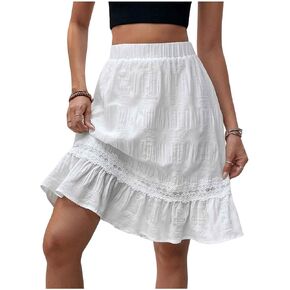 Floerns Women's Contrast Lace Elastic High Waist Ruffle Hem Short Skirts