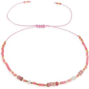 Handmade Boho Beaded Natural Gemstone Bracelets for Women Girls, Cute Dainty Colorful Seed Beads Adjustable Rope Bracelet Summer Friendship Jewelry Gift