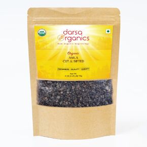 Darsa Organics Amla Cut & Sifted | 4 oz Resealable Pouch | Indian Gooseberry | USDA Organic | Kosher | Non-GMO | Herbal Supplements | Add to Smoothies, Teas, Hair & Skin Masks