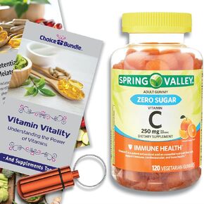 Spring Valley Zero Sugar Vitamin C Gummies Dietary Supplement, 250 mg, 120 Ct Choice Bundle + Vitamin Vitality Guide & Pill Container (3 Items)!