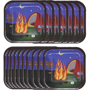 أطباق عشاء للتخييم من Blue Orchards 24 عبوة - أطباق بطابع التخييم، مستلزمات حفلات أعياد الميلاد للتخييم، أطباق التخييم، ديكورات الحفلات الصغيرة، ديكورات حفلات التخييم، مستلزمات التخييم in Kuwait