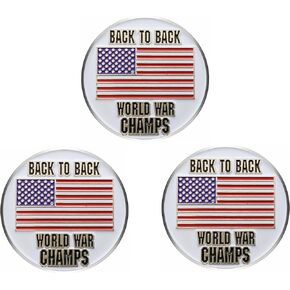 Back to Back World War Champs - Golf Ball Marker - Value Pack of 3 American Flag Golf Ball Markers - Magnetic Novelty America Golf Ball Markers - USA Golf Ball Markers - Lot of 3