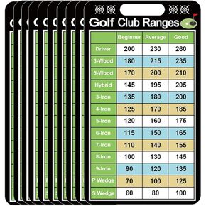 10 Pcs Golf Club Range Chart Card 2 x 3.5 inch Golfers Quick Reference Distance Card Golf Club Range Estimation Cheat Sheet Golfing Guide Card for Golf Yardage Book Golf Club Game Scorecard