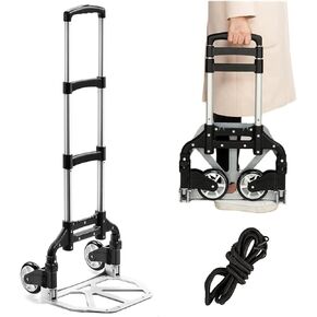 Folding Hand Truck Aluminum Portable Folding Hand Cart 180lbs Capacity Hand Cart and Dolly Ideal for Home, Auto, Office,Travel Use,Black