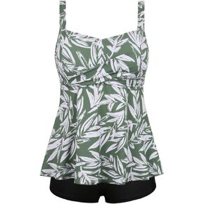 Septangle Bathing Suit for Women with Shorts Twist Front Two Piece Tankini Swimsuits Tummy Control Swimwear