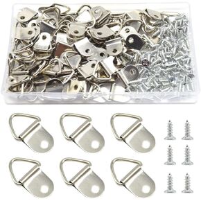 100 Pcs Picture Hooks Triangle Ring Picture Hangers with Screws Picture Frame Hardware（Silver/SJ）