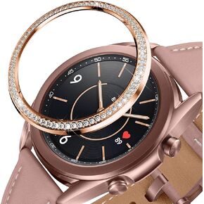إطار BaiHui اللامع متوافق مع ساعة Galaxy Watch 3 مقاس 41 مم، غطاء لاصق بحلقة من الفولاذ المقاوم للصدأ غطاء حماية مضاد للخدش لساعة Galaxy Watch 3 مقاس 41 مم - أسود
