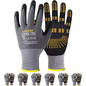 Safety Work Gloves MicroFoam Nitrile Coated-6 Pairs,Endurance Seamless Knit Nylon,Dots on palm,Tacky Dot Grip Gloves