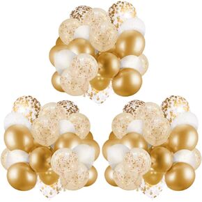 Dandy Decor 60 Pack Gold Balloons + Gold Confetti Balloons w/Ribbon | Balloons Gold | Gold Balloon | Gold Latex Balloons | Golden Balloons | White and Gold Balloons 12 inch | Clear Balloons