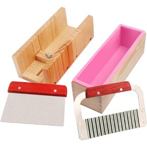 Premium Soap Making Kit with 42oz Silicone Molds & Wooden Box & Two Cutter, Complete Crafting Set for Pour or Cold Process Soap, by GNIEMCKIN