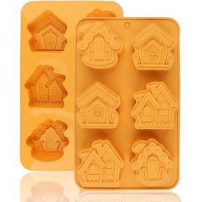 2 Pack Christmas Gingerbread House Cake Molds Silicone Soap Molds Non-Stick for Handmade Soap, Candle Making, Aromatherapy Wax Melts Christmas Cake Baking Molds