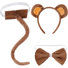 3 Pieces Monkey Costume Set Monkey Ears Headband Bow tie and Tail Animal Monkey Accessories for Kids Girls Boys Halloween Dress Up Party