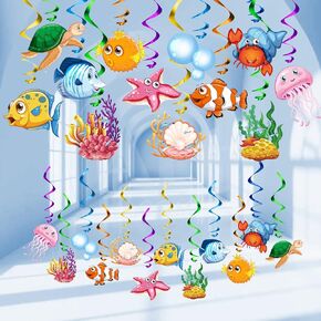 FRIDAY NIGHT 36 Pieces Sea Animals Hanging Swirl Decorations Under the Sea Birthday Party Ceiling for Boys Girls Ocean Creatures Baby Shower Tropic Fish Beach Party Favors Supplies