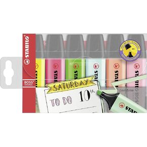 STABILO Highlighter BOSS ORIGINAL Pastel - Pack of 6 - Milky Yellow, Creamy Peach, Pink Blush, Lilac Haze, Hint of Mint, Touch of Turquoise