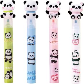 4 Pcs Highlighters Pens Cute Panda Spliceable Highlighter Markers Assorted Colors Highlighters Cartoon Highlighter Pens (Cute Pandas)